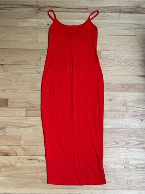 JLUXLABEL Red-Orange Spaghetti-Strap Maxi Slip Dress (Large)